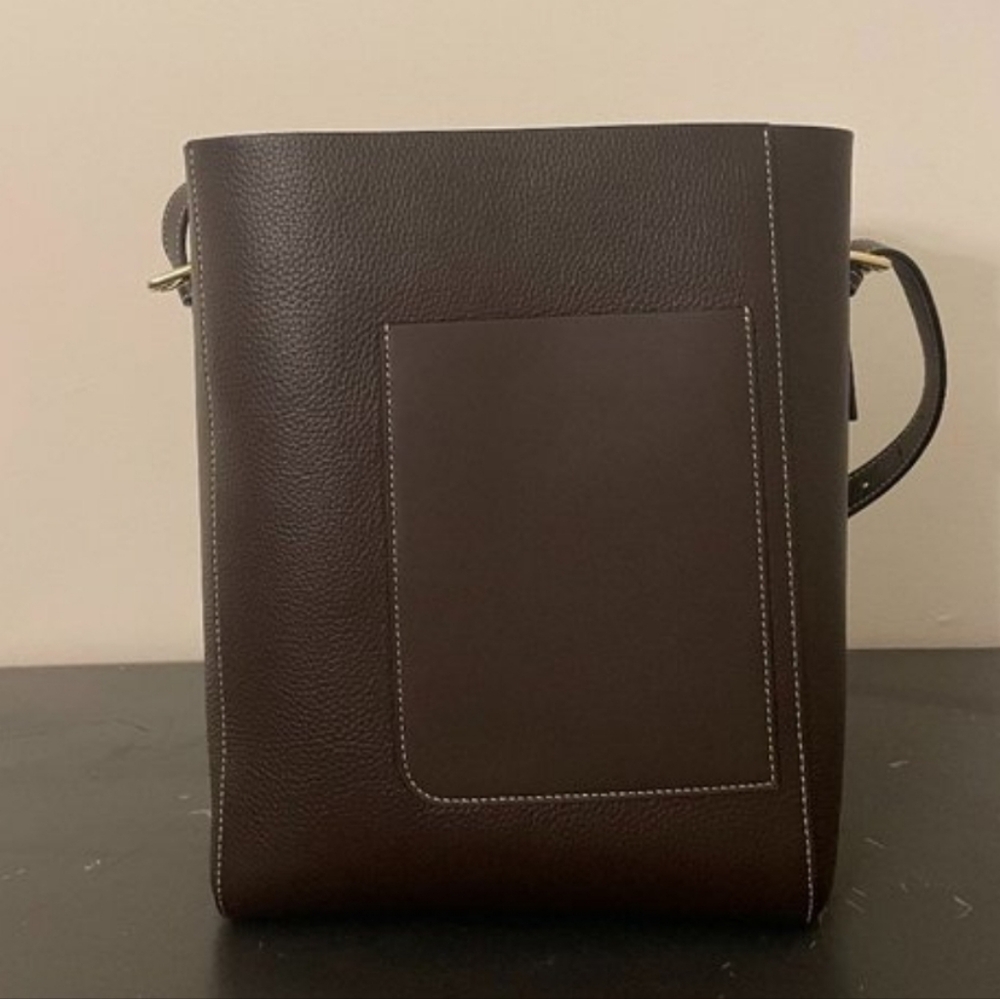 New!J.McLaughlin Zaina Pebble Grain Leather Brown Bucket Bag Y2K Hobo Elevated - Picture 16 of 16